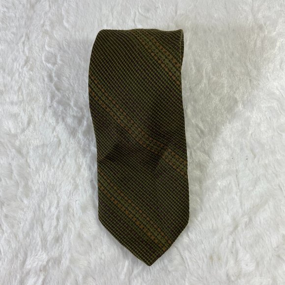Structure Men's Tie Wool Silk Blend Earth tone small lines stripes - Picture 2 of 5